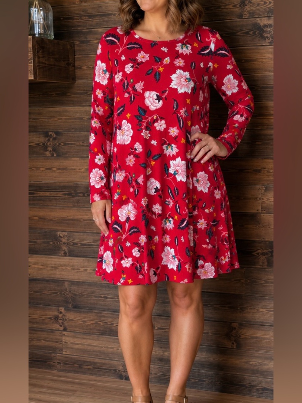 Old Navy Women’s Red Floral Long-Sleeve Dress Size M 10/12